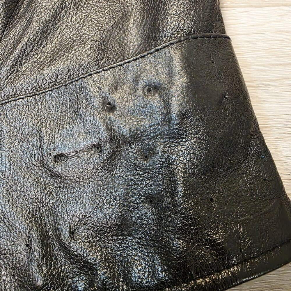 Vtg First Genuine Leather Ladies Harley Small Black Snap Button Vest Eagle Back - Picture 9 of 10